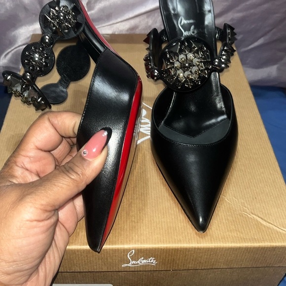 Christian Louboutin Black Heels with Ornate Circular Embellishment worn once. - Picture 10 of 11
